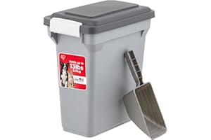 IRIS USA Dog Food Storage Container, Airtight Lid, 2-Cup Scoop, Up to 13 Pounds Pet Food Storage, Versatile Pet Food Bin, Treats, BPA Free, Gray/Dark Gray