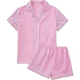 OPOIPIN Women's Striped Pajamas Set Button Down Short Sleeve Shirt 2 Piece Sleepwear with Shorts