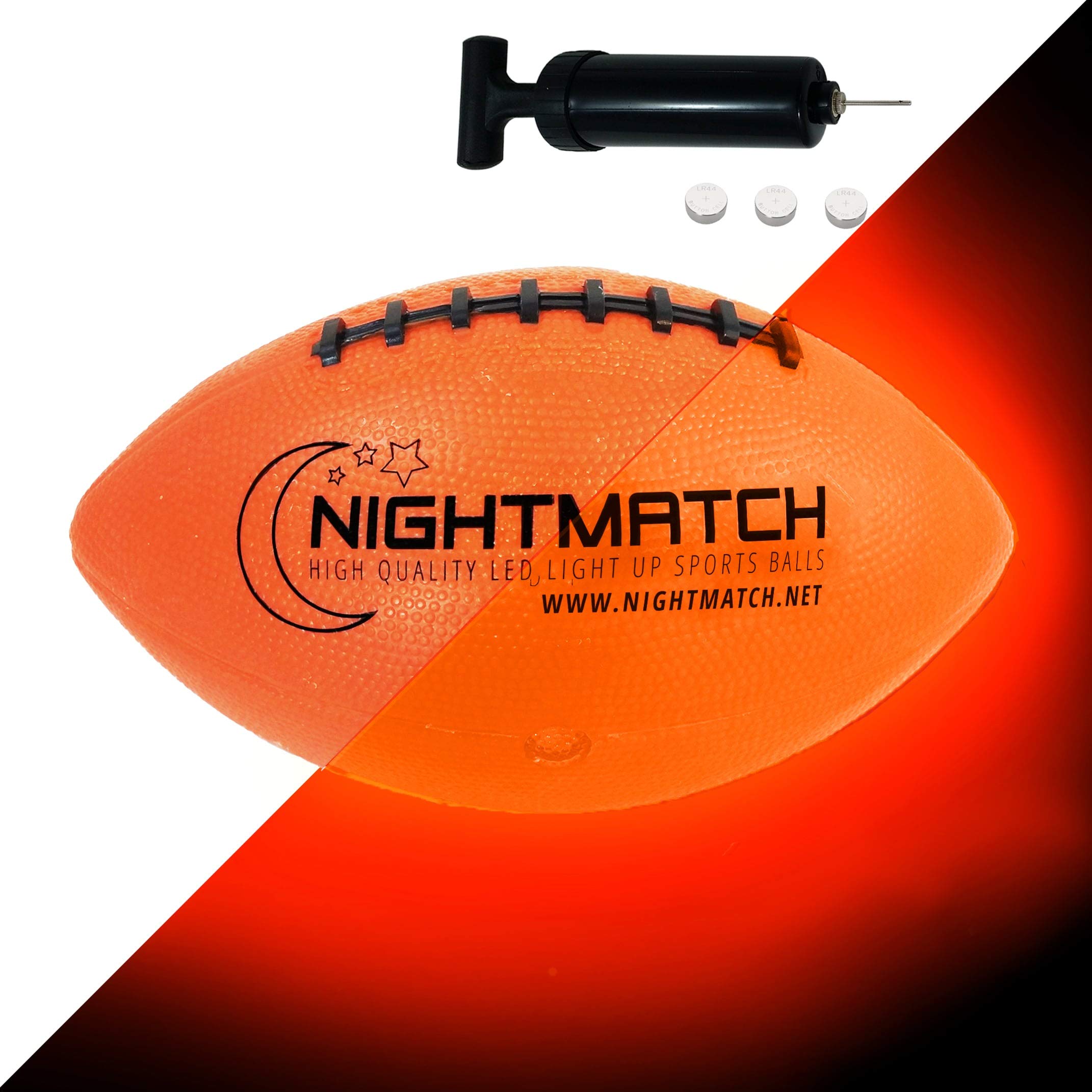 NIGHTMATCH Light Up LED Football Official Size 6 Extra Pump and Batteries Perfect Glow in