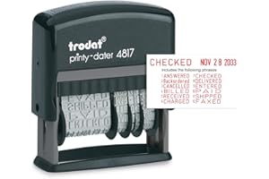 Trodat Printy 4817 Economy Dial-A-Phrase, 12 Popular Office Messages, Month in Letters, Day and Year in Numbers, Rubber Date Stamp – Self Inking (Red)