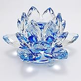 TENGFENG Sparkle Crystal Lotus Flower - 4'' Hue Reflection Clear Crystal Blue Lotus for Feng Shui Home Decor Sun Catcher Ornaments or Paper Weight with Gift Box (100MM) Blue