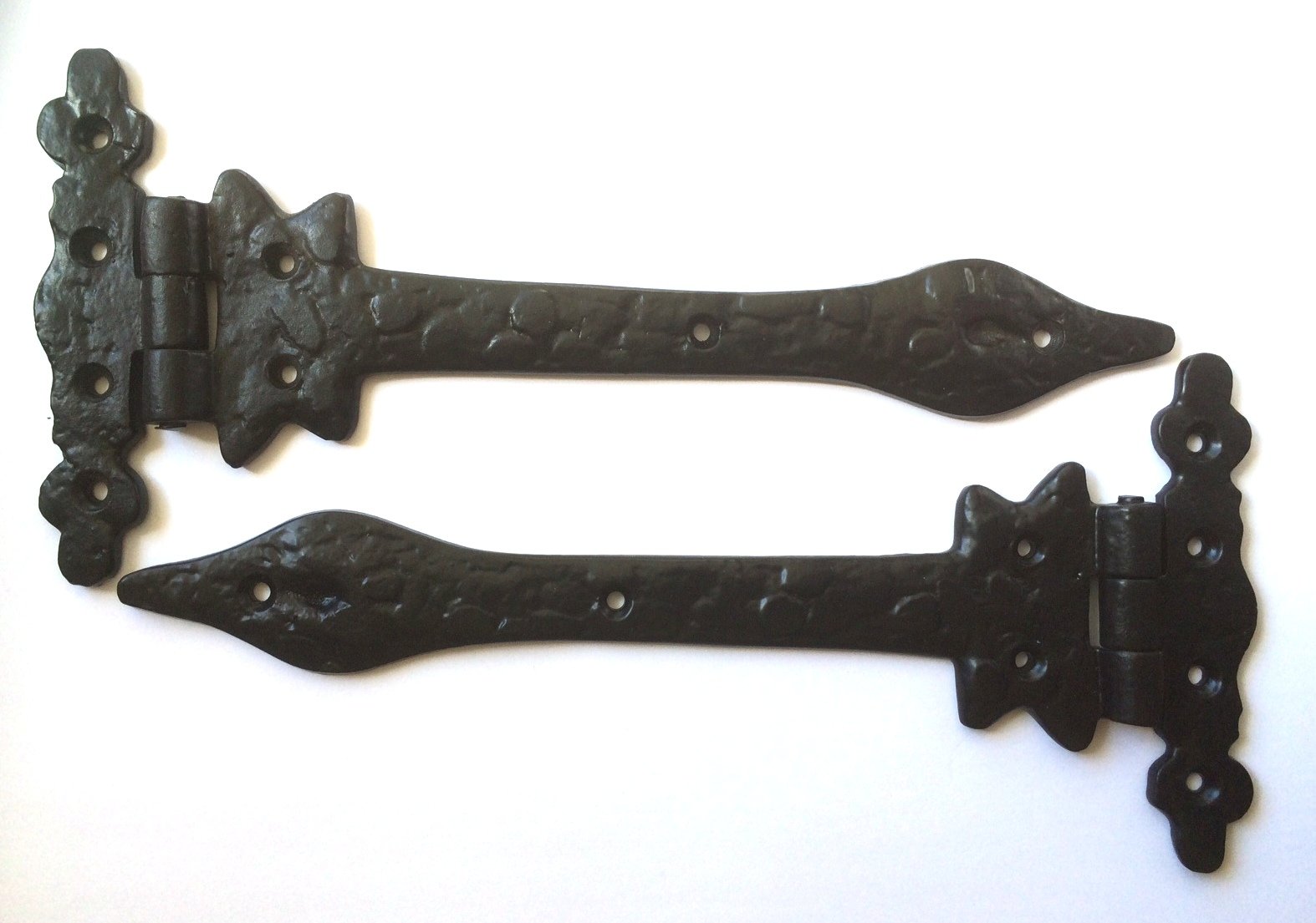 Black Antique Ornate Fleur-De-Lys Hinges - 9" (229mm) - 1 Pair