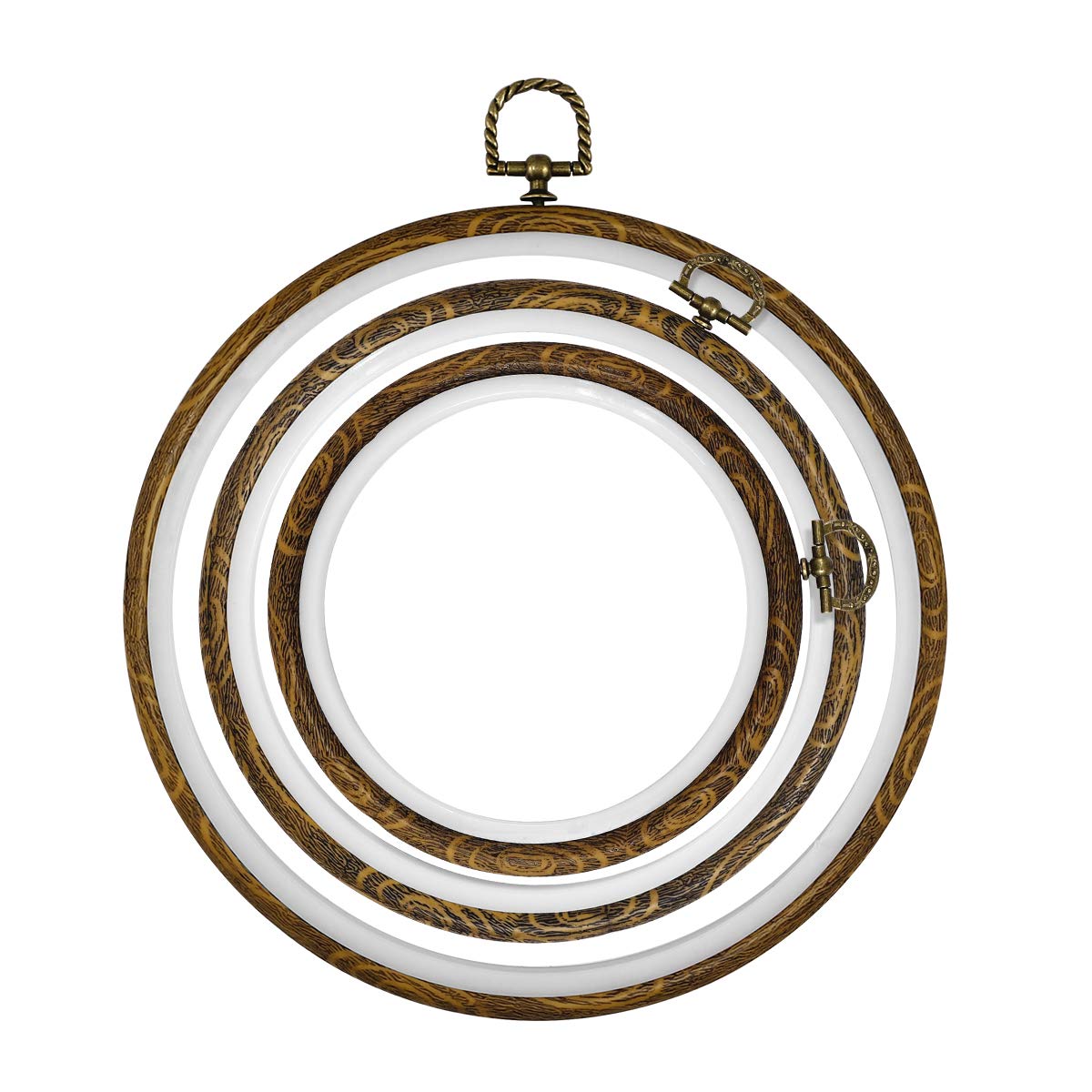 ULTNICE 3Pcs Embroidery Hoops Cross Stitch Ring Set, Abs Plastic Imitated Wood Circle Display Frame for Art Craft Sewing and Hanging, 3 Sizes (14cm, 17.5cm, 21.8cm)