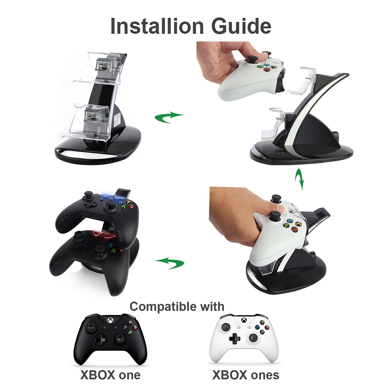 Xbox One Controller Charger Charging Docking Station Stand with USB Charging Cable for Xbox One Xbox One S Controller