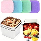 KZDAZ 4 Pack 6oz Reusable Stainless Steel Snack Containers for Kids, Easy Open for Toddlers 1-3 Years Old, Snack Box with Silicone Lids, On-the-Go Food Container Boxs for Lunches, Snacks