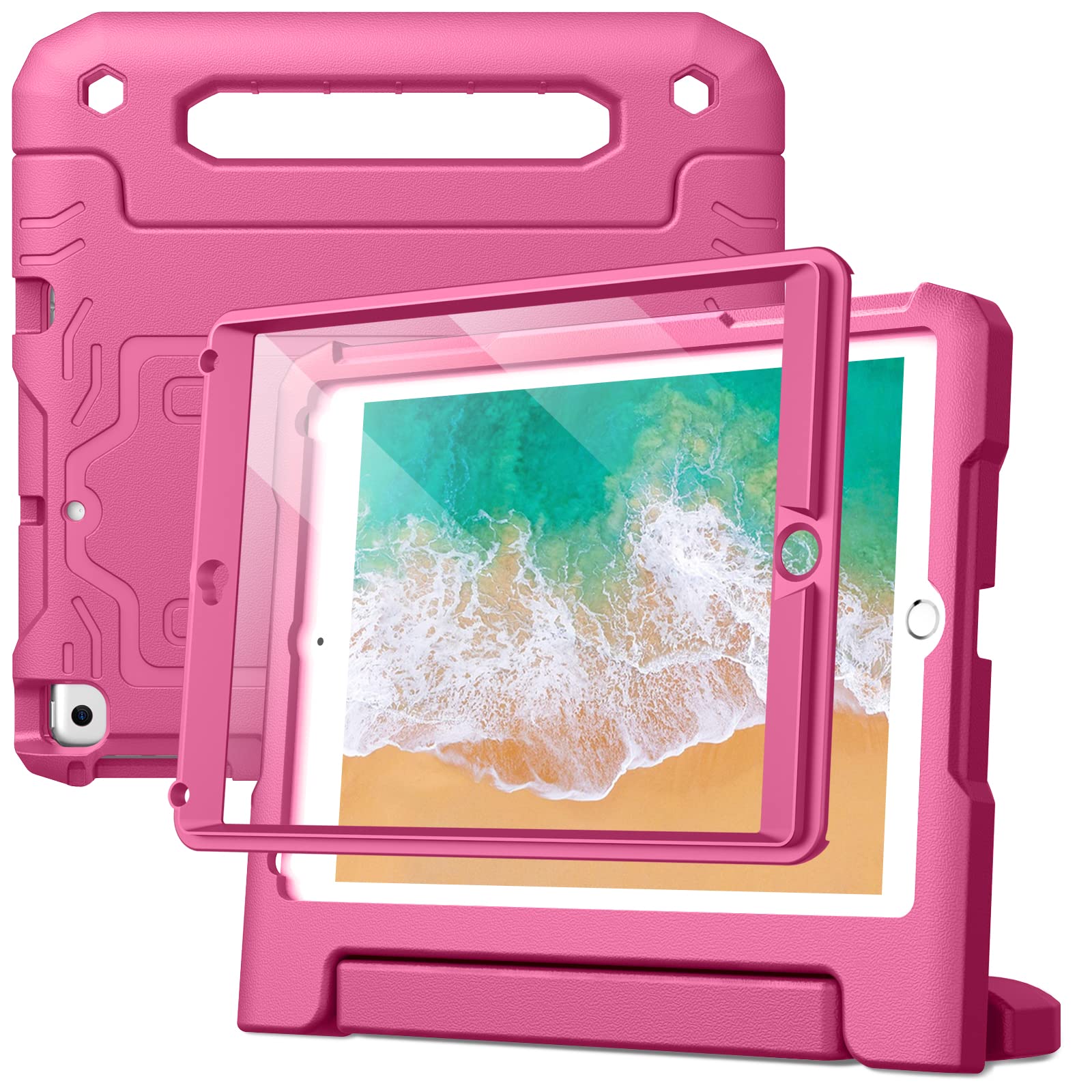 JETech Kids Case for iPad 9.7-Inch (6th/5th Generation, 2018/2017 Model) with Built-in Screen Protector, Shockproof Full-Body Handle Stand Tablet Protective Cover (Rose)