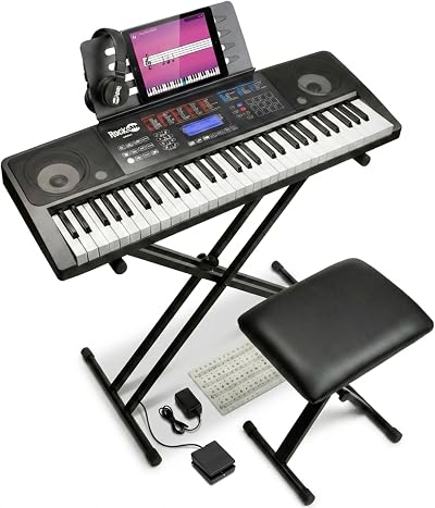 RockJam 61 Key Keyboard Piano Kit with Bench Stool Sustain Pedal Headphones