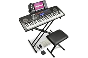 RockJam 61 Key Keyboard Piano With Touch Display Kit, Keyboard Stand, Piano Bench, Sustain Pedal, Headphones, Simply Piano Ap