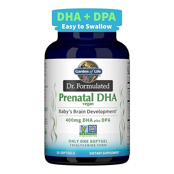 GARDEN OF LIFE DR. FORMULATED PRENATAL VEGAN DHA – CERTIFIED VEGAN OMEGA 3 SUPPLEMENT WITH 400MG DHA + DPA FROM ALGAL OMEGA 3 IN TRIGLYCERIDE FORM, NON-GMO ALGAE OMEGA 3 FOR VEGANS, 30 SOFTGELS