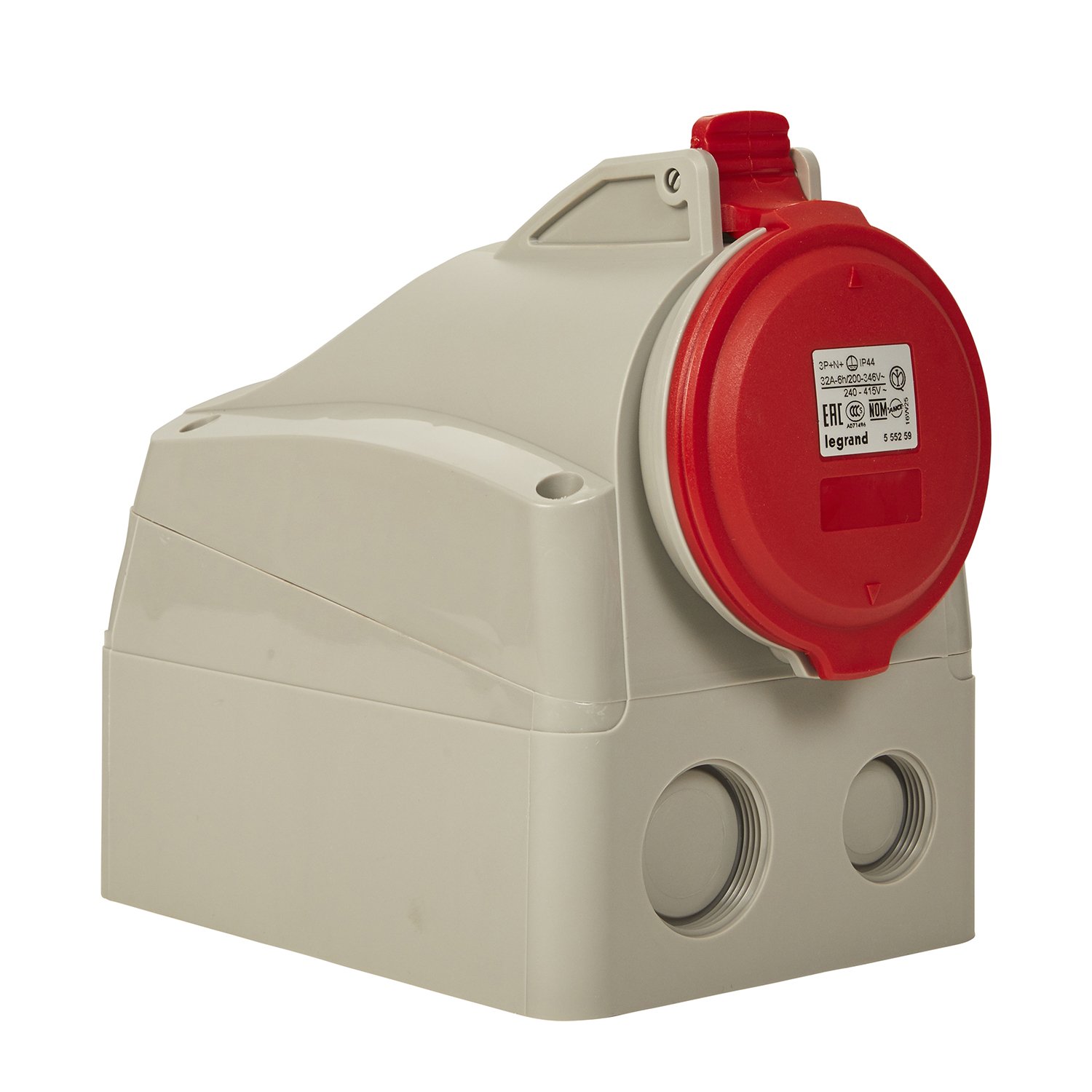 Legrand - 555259 - Fixed Surface Socket - P17 IP44 32A, 380V~ to 415V~, 3P+N+T