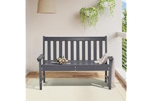 COBANA Outdoor Garden Bench, All Weather HDPE Patio Porch Bench with Faux Wood Grain Pattern, 2-Person Seat for Lawn, Park, Backyard, Entryway, Dark Gray