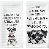 Tzhim Schnauzer Gifts Kitchen Towels Set of 2, Schnauzer Gifts for Women, Schnauzer Decor Dish Towels Tea Towels for Kitchen, Schnauzer Decorative Hand Towels, Dog Kitchen Bathroom Decor, 16x24inch