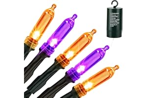 LYHOPE Orange Purple Halloween Lights Indoor, 33ft 100 LED Battery Halloween Light with 8 Mode, Timer, Waterproof Battery Operated String Lights for Home Tree Wreaths Party Yard Outdoor Holiday Decor