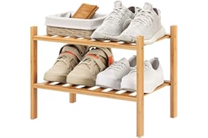 Furshus Small Shoe Rack, 2-Tier Bamboo Stackable Shoe Shelf Storage Organizer, Shoe Stand for Closet, Entryway and Hallway