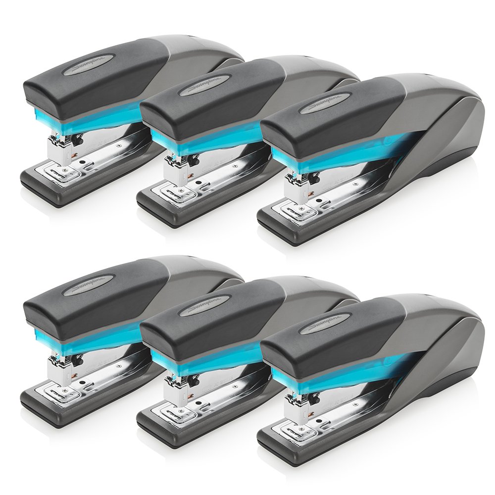 Swingline Staplers, Optima 25, 25 Sheet Capacity, Reduced Effort, Full Size, Blue/Gray, 6 Pack (S7066404CS)