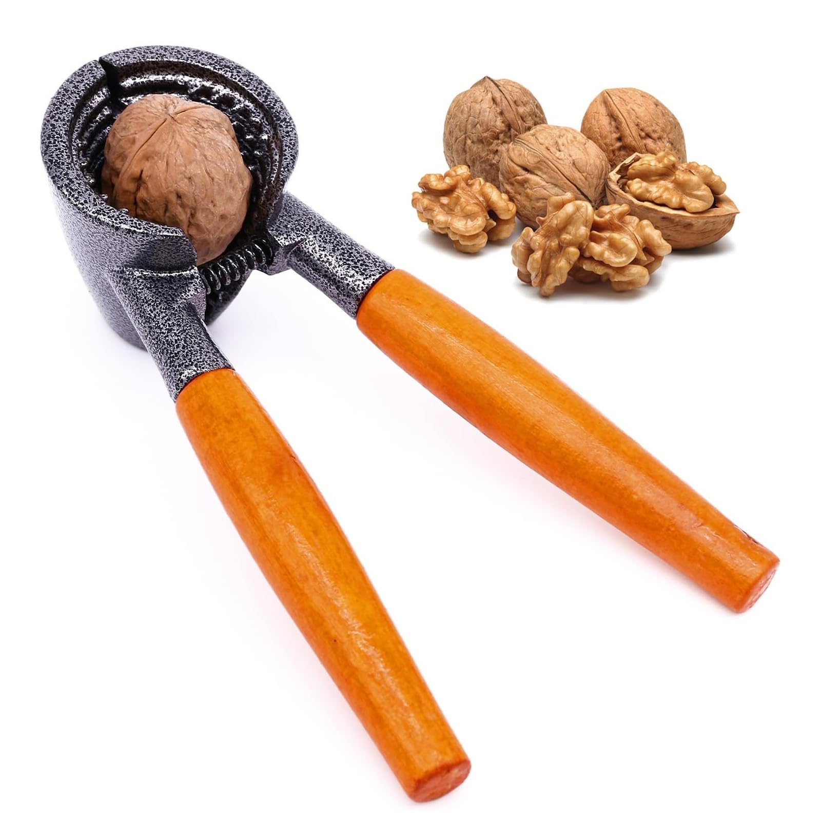 Eowppue Heavy-Duty Nutcracker with Wood Handle Funnel-Shaped Pecan and Walnut Plier Opener Tool – Durable Aluminium Alloy for All Nuts – Ideal Kitchen Gadget for Walnuts, Hazelnuts, Almonds