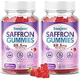 Saffron Gummies for Adult Kids - with Saffron 88.5mg, Vitamins D3 & B6, Magnesium, Zinc, Ashwagandha, L - Theanine, St. John's Wort - Supports Mood & Focus, Strawberry Flavor, 120 Count