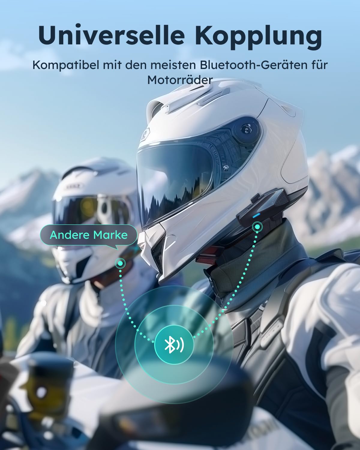 ASMAX S1 Motorrad Bluetooth Headset, Mesh Intercom für 8 Fahrer, Bluetooth 5.4 Helm Gegensprechanlage mit Sprachsteuerung/CloudTalk für 50 Fahrer/FM Radio/Schnellladung/Musik Teilen, Doppelpack 6