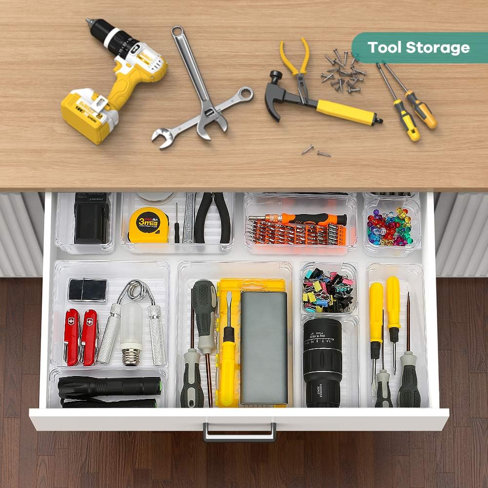 Kootek 16 Pcs Desk Drawer Organizer Set 5-Size Bathroom Drawer Tray Dividers Versatile Storage Bins Plastic Vanity Trays Organizers Divider Container for Dresser Makeup Kitchen Utensil Office: Home & Kitchen