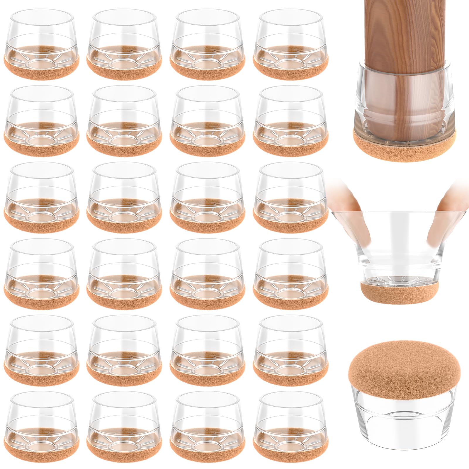 yomanta Chair Leg Floor Protectors 24PCS，Silicone Felt Furniture Leg Cover，Furniture Feet Protectors Pads，Protect Floors from Scratches，Reduce Noise -Round, Clear L(Fit 33-36mm)