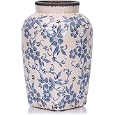 Blue and White Vintage Vase - 9.7 Inchs Chinoiserie Decor Crackle Finish Floral Vase, Rustic Farmhouse Decorative Vases for Table, Living Room, Bathroom, Shelf Decor, Mantel, Centerpieces
