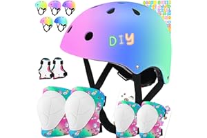 Comforhous Color Gradient Kids Bike Helmet and Pads Adjustable Helmet for Kids Protective Gear Set with Elbow Knee Pads Wrist Guards for Cycling Bicycle