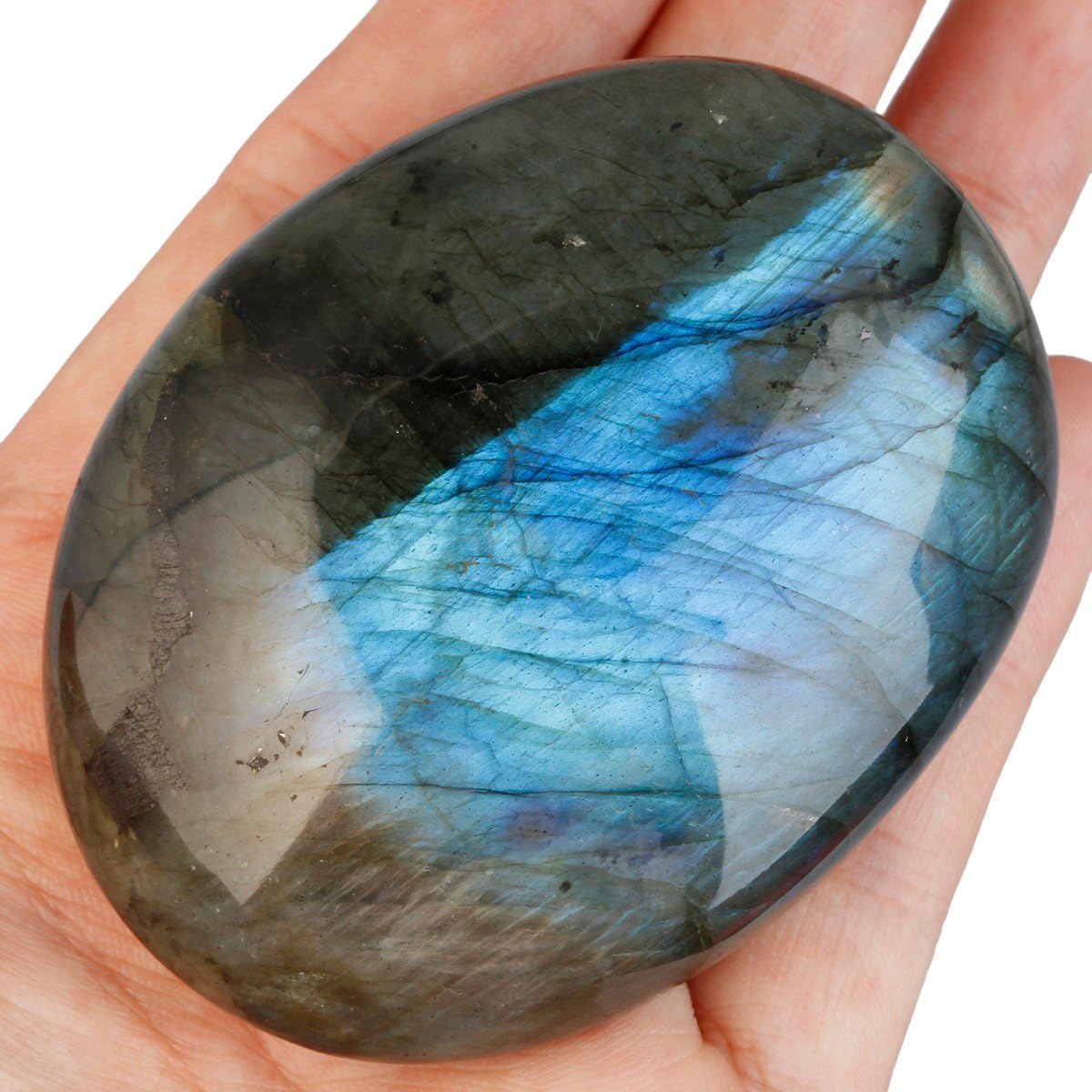 rockcloud Irregular Polished Labradorite Palm Stones Worry Stones Pebble Healing Crystal with Velvet Bag: Home & Kitchen