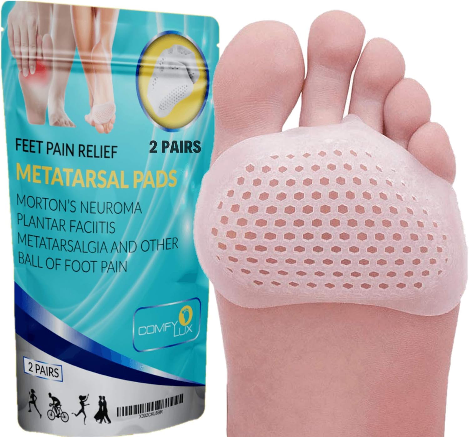 Metatarsal Pads Ball of Foot Cushions Metatarsalgia Pain Relief | Breathable Forefoot Pad Silicone Soft Gel Insert| Mortons Neuroma Metatarsal Callus Metatarsal Pads for Women, Men Insole for Heels