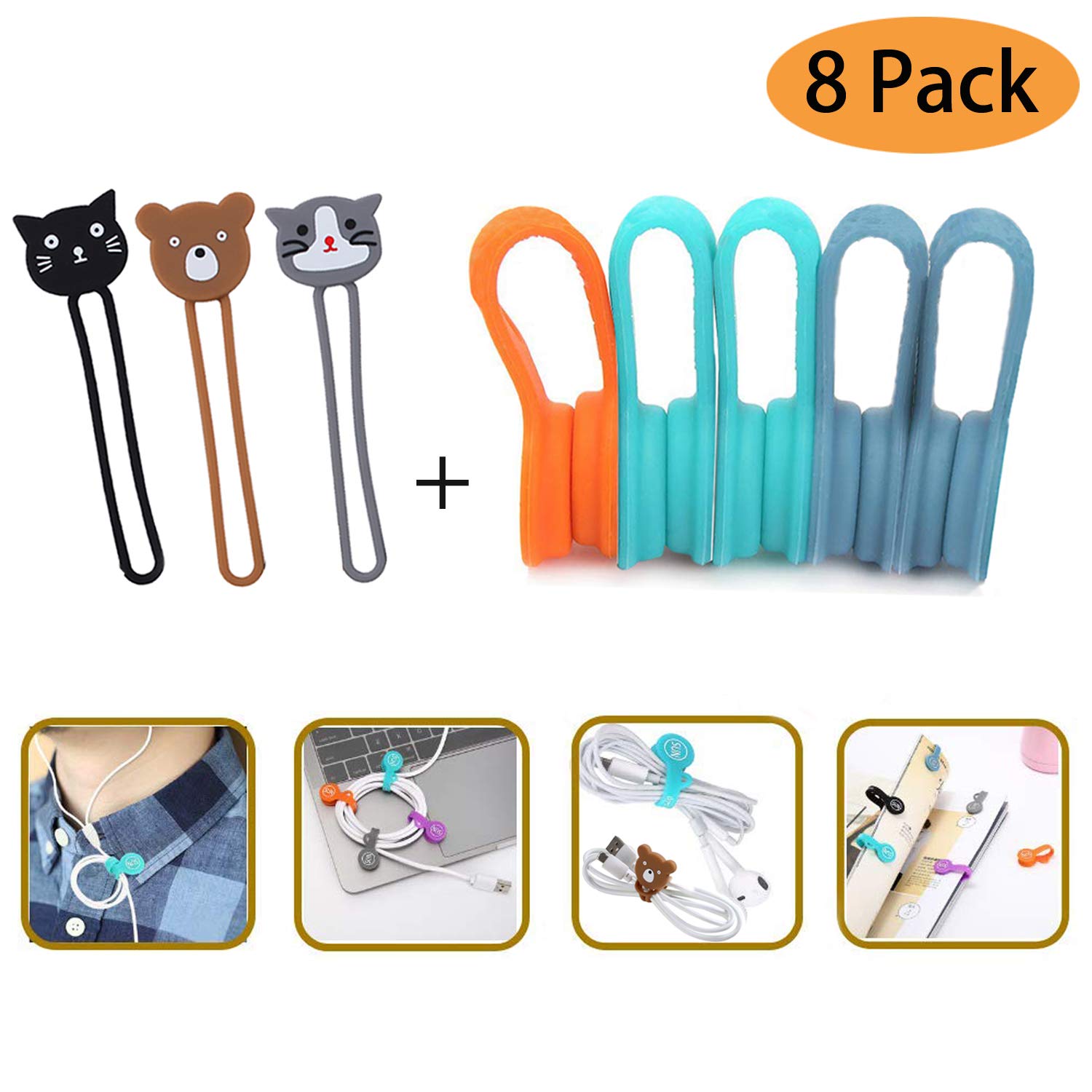 8 PCS Magnetic Earphone Winder, Aproo Magnetic Cord Winder Wrap for Headphones/Date USB Cable,Soft Silicone Earphone Cable Clips Organizer for iPhone/iPad/Galaxy, Also Use as Bookmarks/Keychain