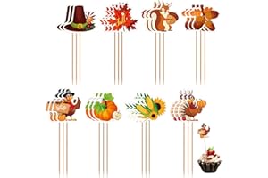 XIHIRCD 24pcs Thanksgiving Cupcake Toppers, Fall Cake Topper Turkey Little Pumpkin Maple Topper Cupcake Food Supplies for Fall Themed Party Thanksgiving Festival Party Decoration