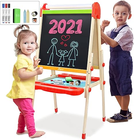 Amazon Co Jp Joyooss 子供用木製イーゼル ペーパーロール付き 高さ調節可能 マグネット式 両面 子供用アートイーゼル ホワイトボード 黒板 ドライイーゼル お絵かきボード 2 8歳児用 文房具 オフィス用品
