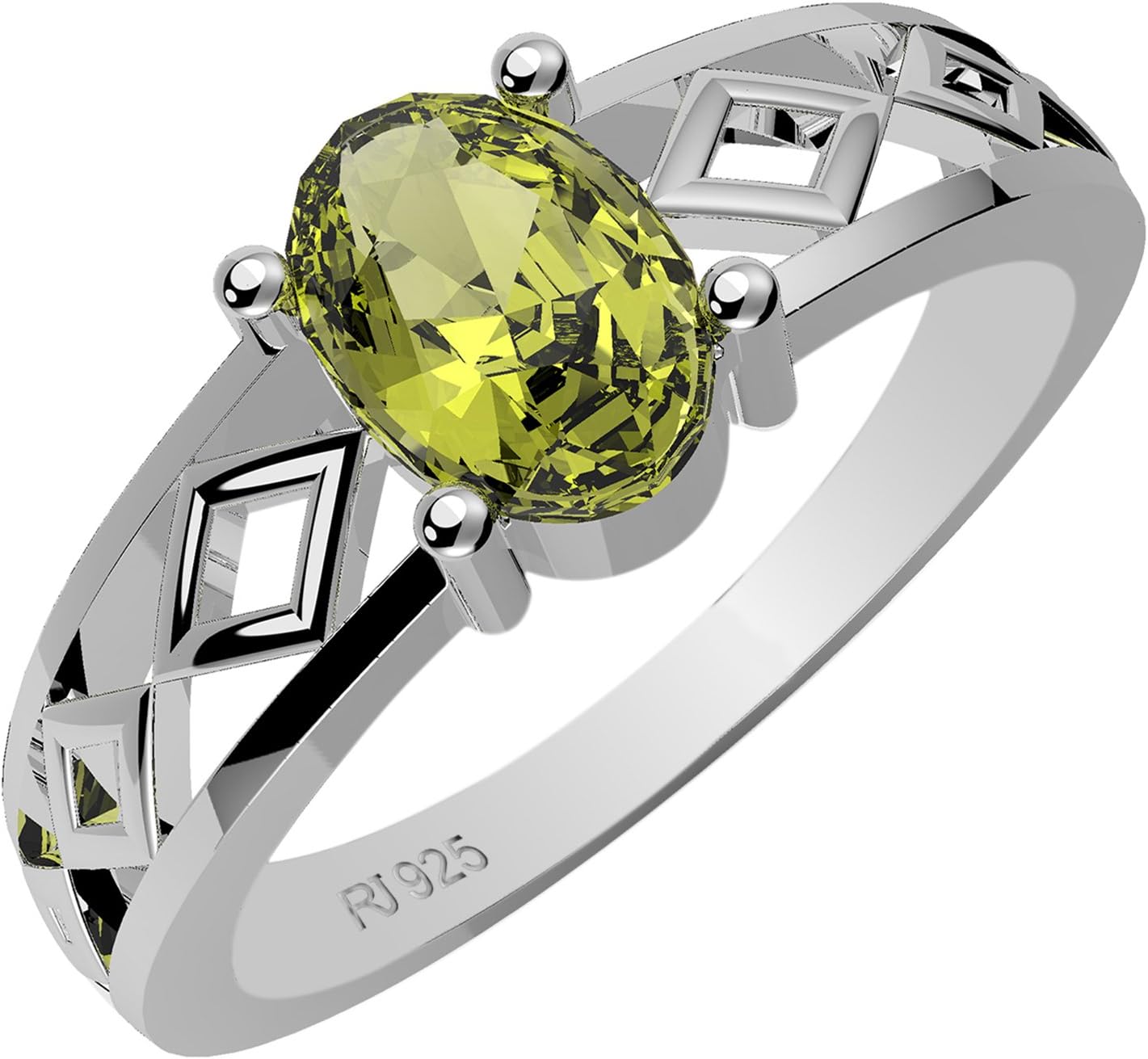 0.90ctw,Genuine Peridot 5x7mm Oval & Solid .925 Sterling Silver Rings