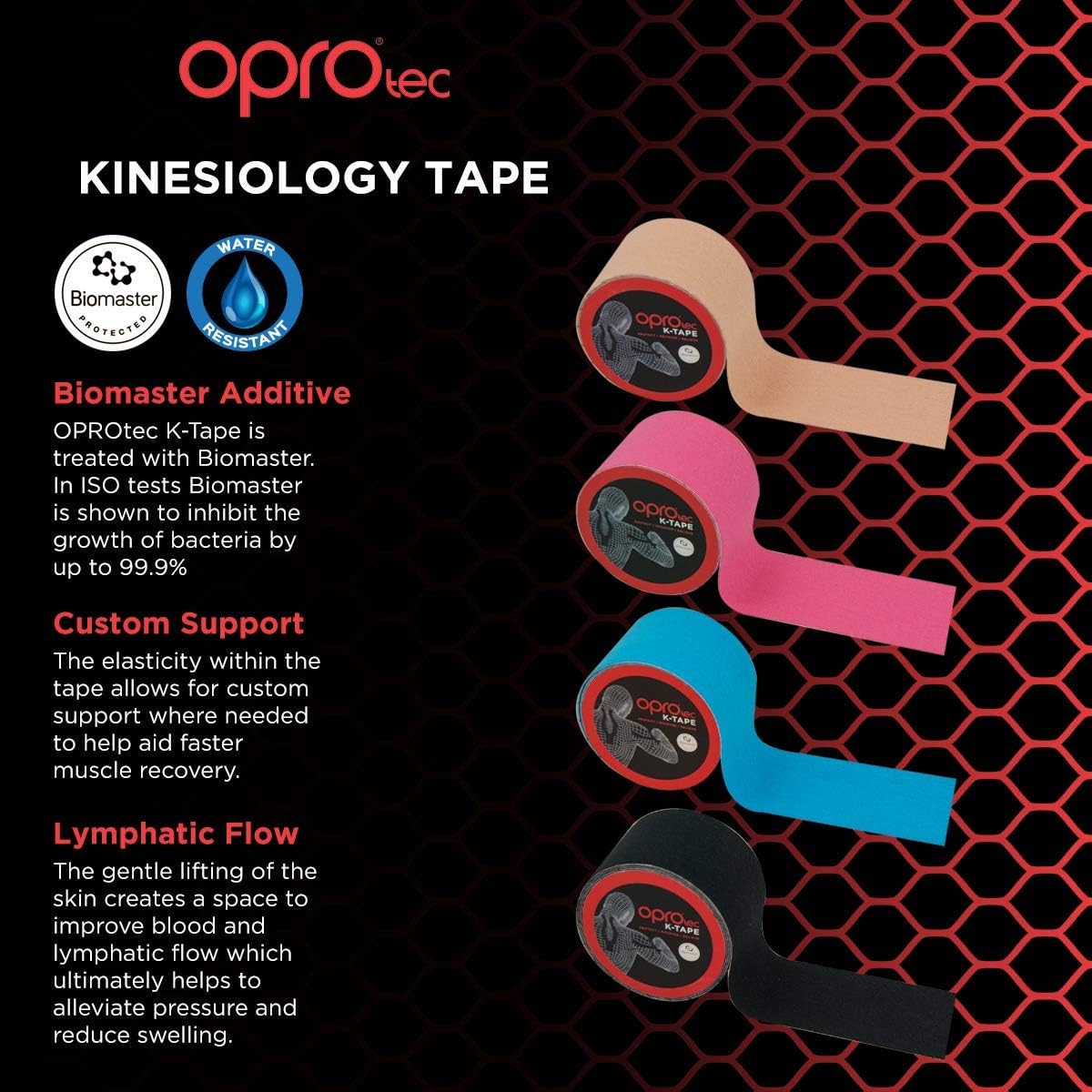 OPROtec Kinesiology Tape – 1 X Roll (5cm x 5m) of K-Tape with Biomaster ...