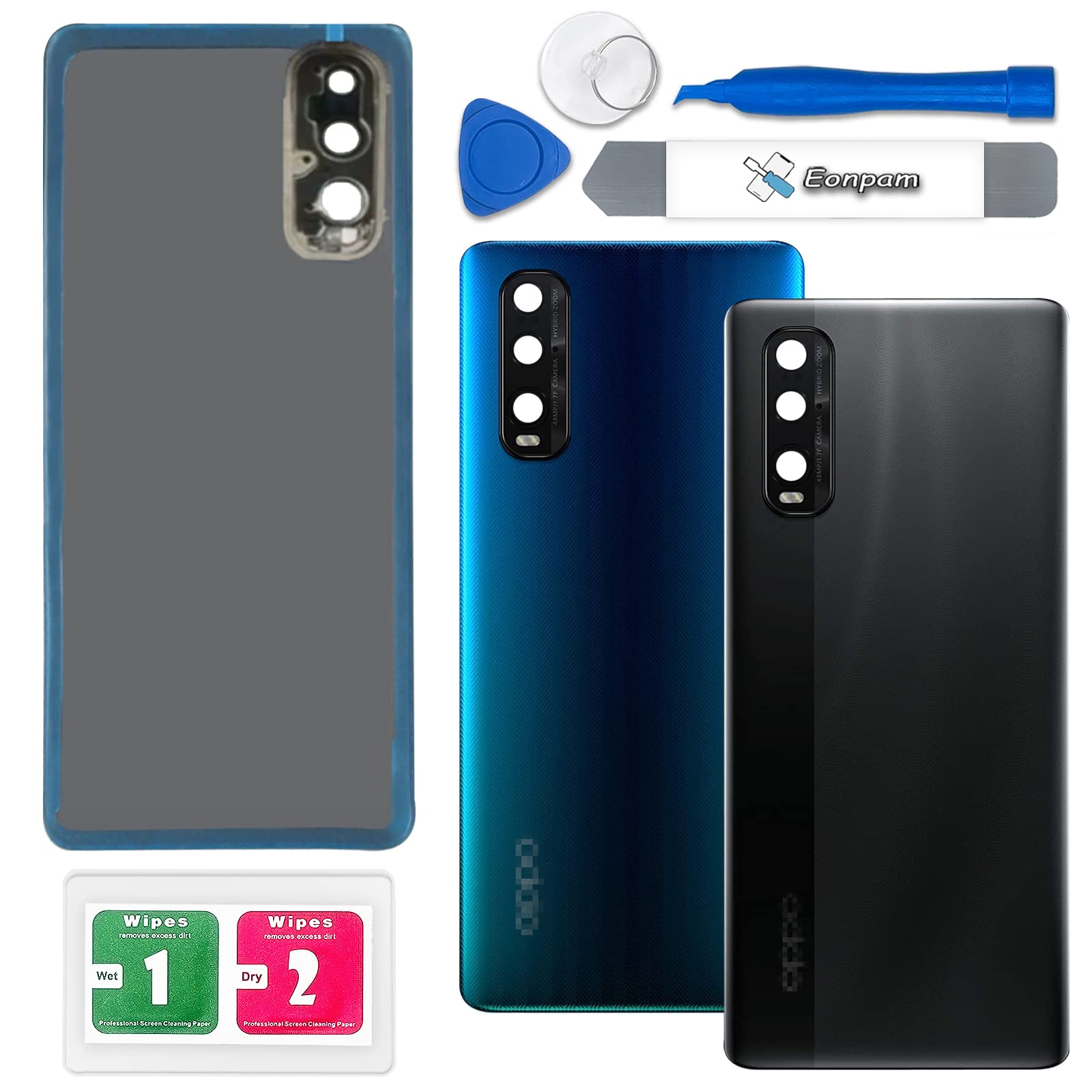 Eonpam Back Cover Glass for Oppo Find X2 Rear Glass Replacement with Camera Lens + Repair Kit Genuine Rear Housing (Black)