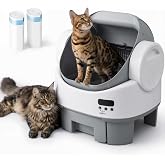 WARCAT Automatic Litter Box丨Open Top, Child Lock, Gray&amp;White | 10 sensors + child lock, 10L sealed drawer holds 10 days, no app/WiFi, open-top, works with any clumping litter, bags+mat.