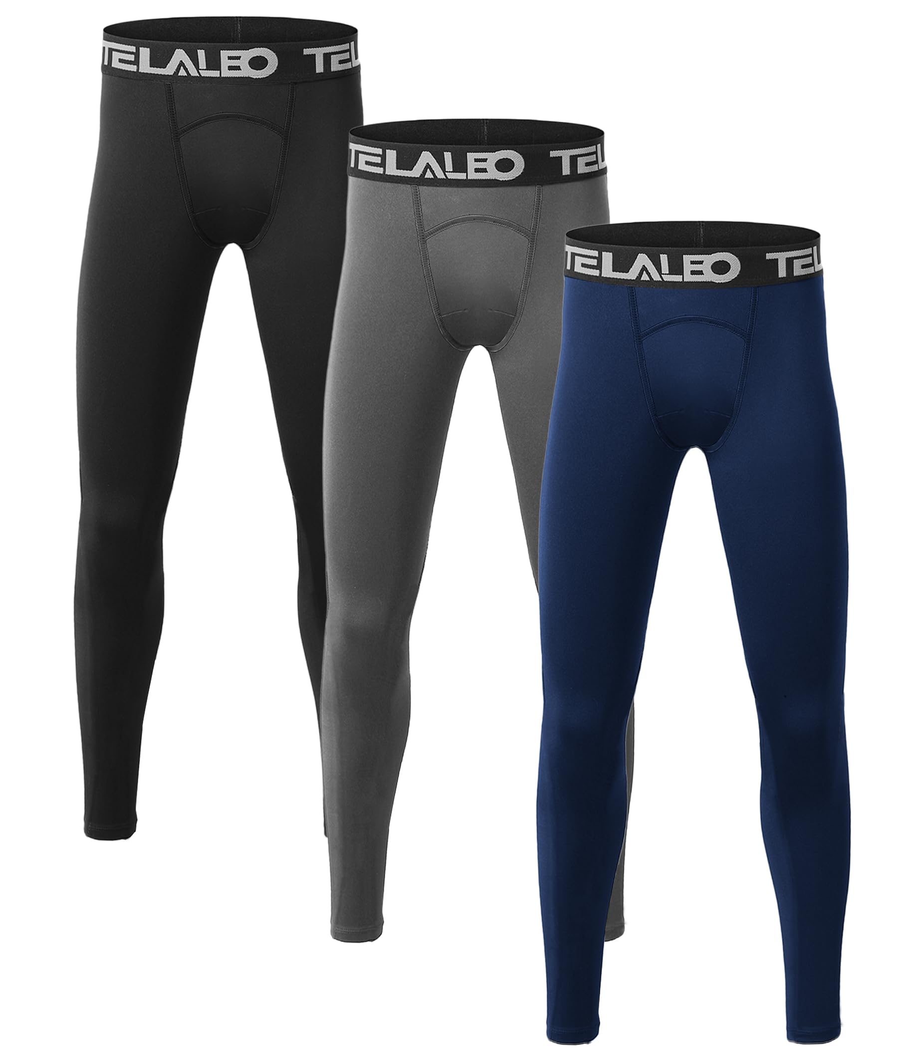 Photo 1 of 3 Pack Boys' Youth Compression Leggings Tights Base Layer Athletic Pants for Sports Basketball Hockey Baseball Running Black Blue Grey 3 Pack S