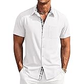 Runcati Mens Short Sleeve Shirt Button Down Casual Summer Beach Shirts Vacation Wedding Tops with Pocket