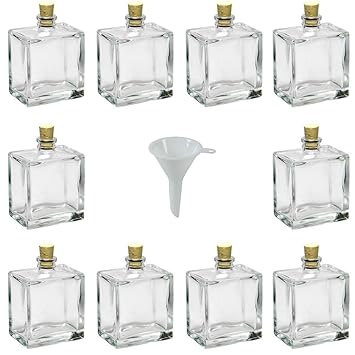 10x Kleine Glasflasche 100 ml mit Korken inkl. Trichter