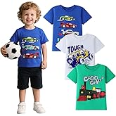 HILEELANG Toddler Boy Short Sleeve Tee Shirts Summer Cotton Casual Graphic Crewneck Tshirt Packs