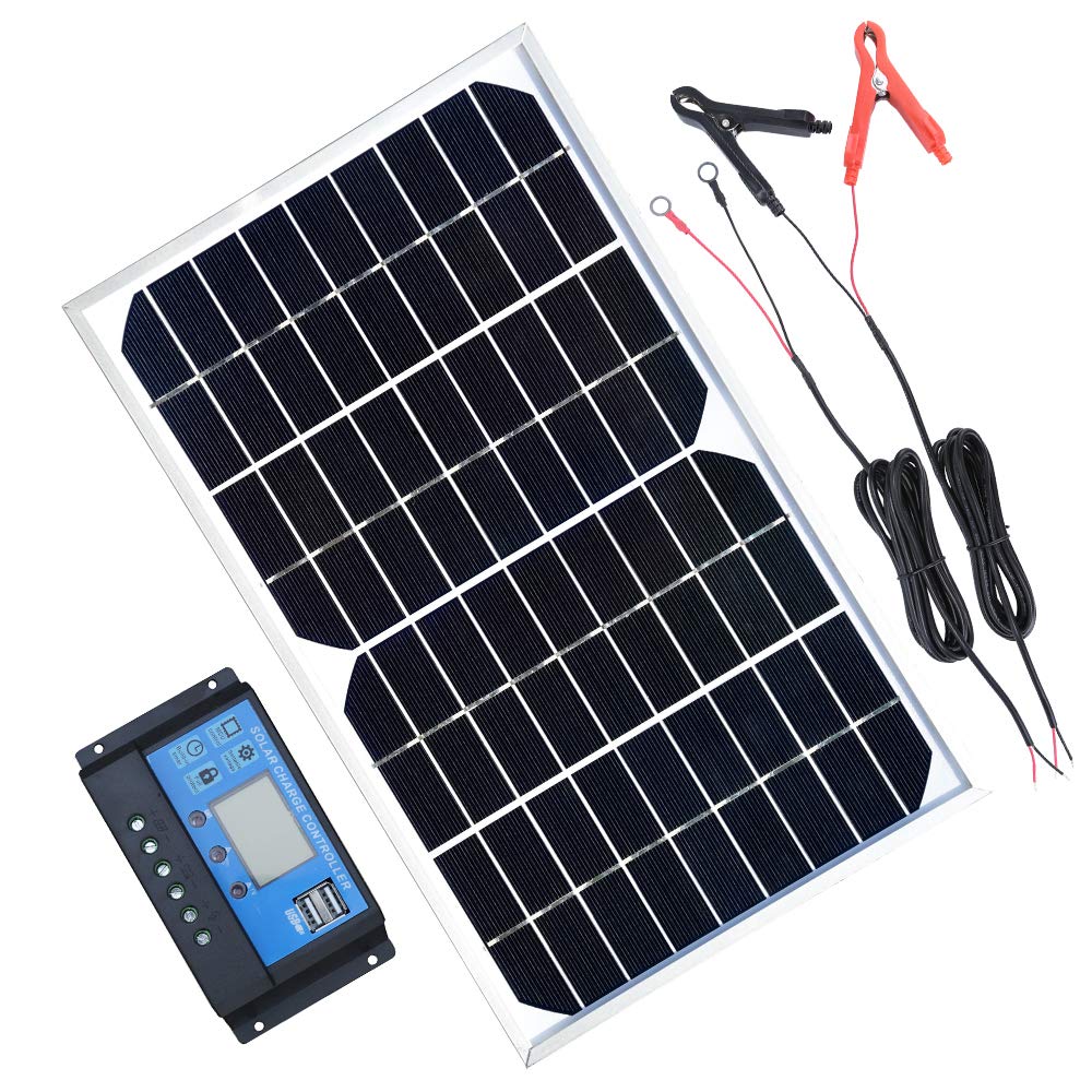 TPsolar 10W 12V Solar Panel Trickle Charger Battery Maintainer Kit Monocrystalline with 10A