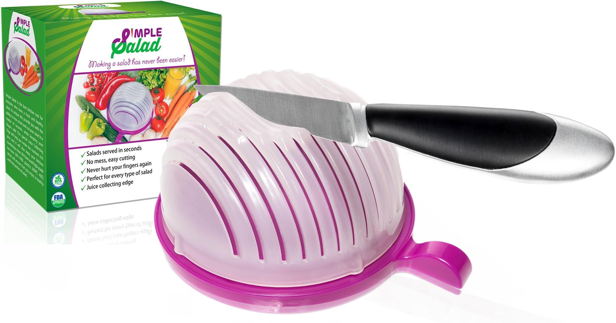 Salad Cutter Bowl with Juice Collecting Edge, Serve Salads In 60 Seconds, Salad Maker, Vegetable Chopper - Simple Salad