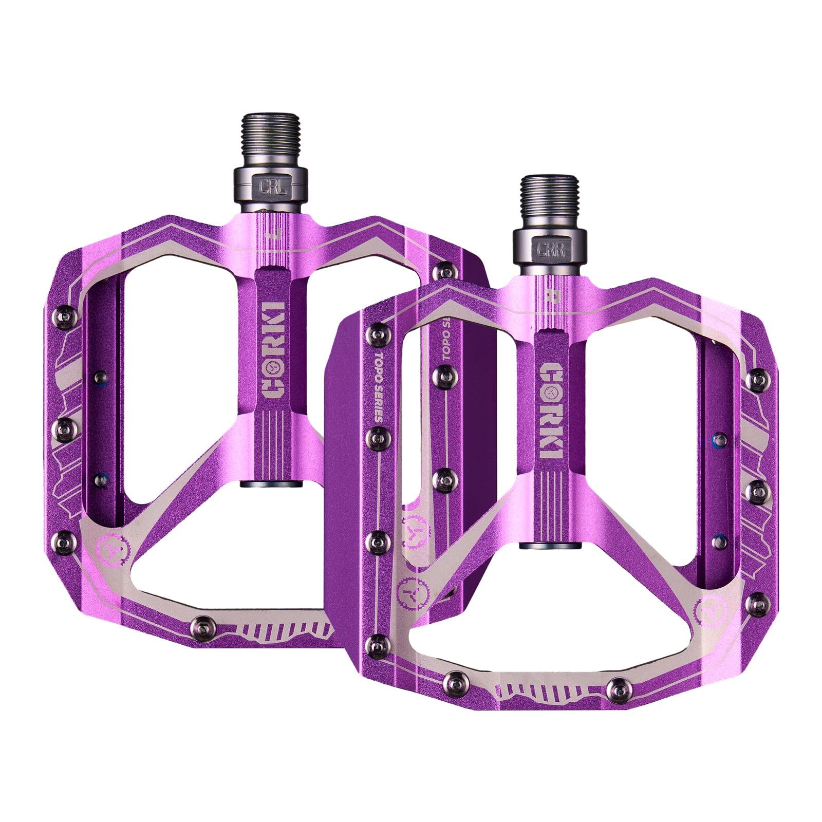 Corki Cycles Mountain Bike Pedals Replacement Adult Bicycle Aluminum Alloy Flat Platform 9/16 Sealed Bearing for Road BMX Fixie MTB Extra Wide Aggressive Grip Non Slip CNC Anodized Purple 1 Pair