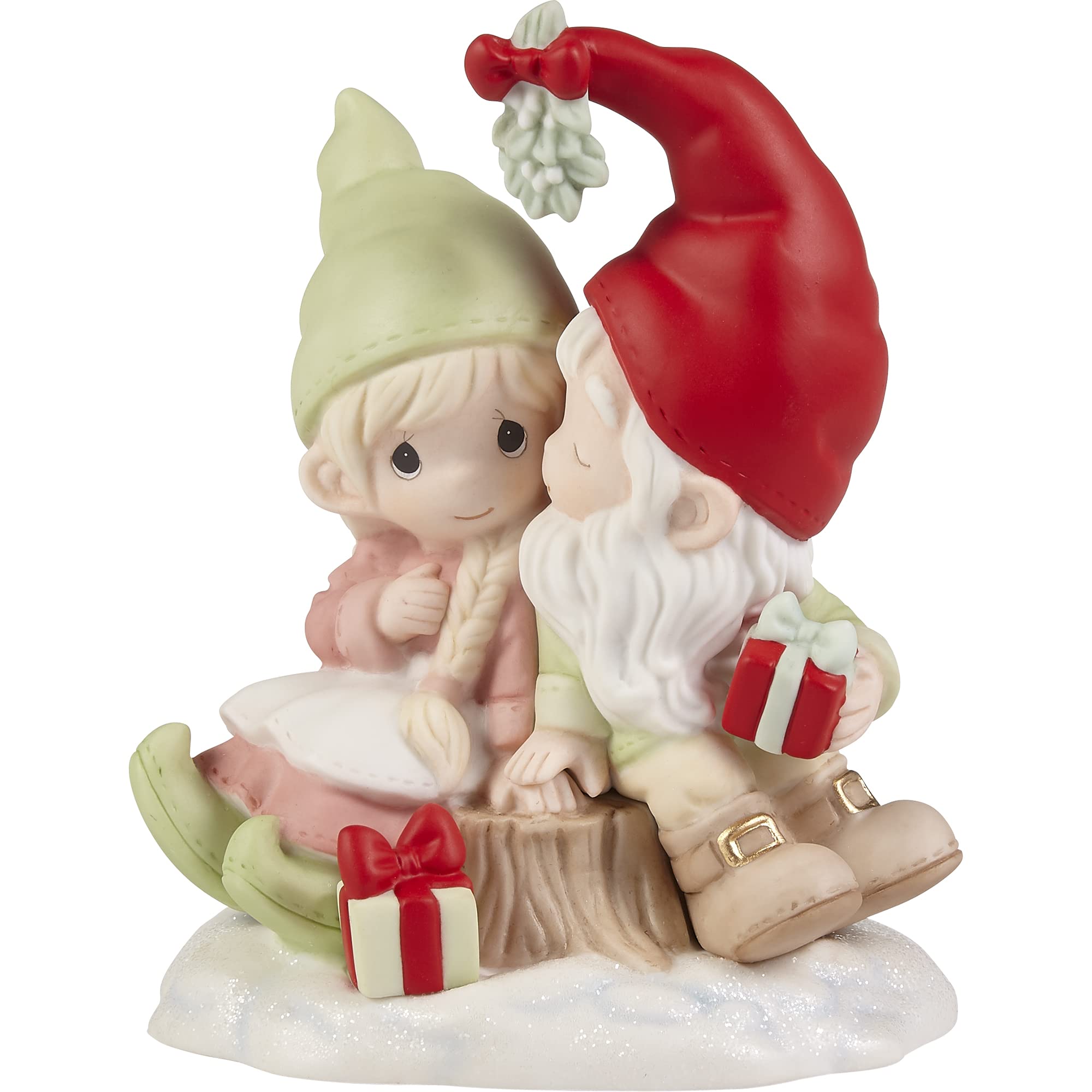 Precious Moments 221046 Gnomie Wishes and Mistletoe Kisses Bisque Porcelain Figurine