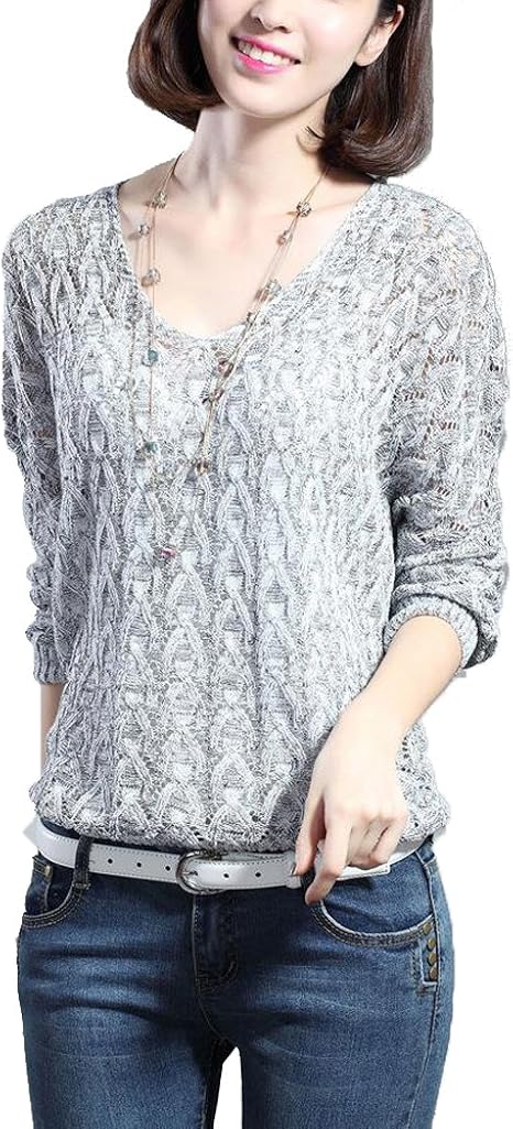 Amazon Co Jp ノーブランド品 セーター 薄い 綿ニット Vネック レディース トップス ライトグレー 服 ファッション小物