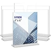 Acrylic Sign Holder 4x6 Inches 6 Pack T Shape Desktop Display Stand Vertical Double Sided Clear Table Menu Flyer Holder for Restaurants, Office, Shop, Wedding