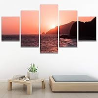 SIGNWIN 5 Panel Canvas Wall Art Coastal Multicolor Photography Relax/Calm Romantics Sunset for Home Decorations Ready to Hang - 60