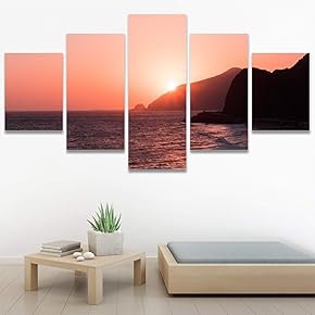 SIGNWIN 5 Panel Canvas Wall Art Coastal Multicolor...