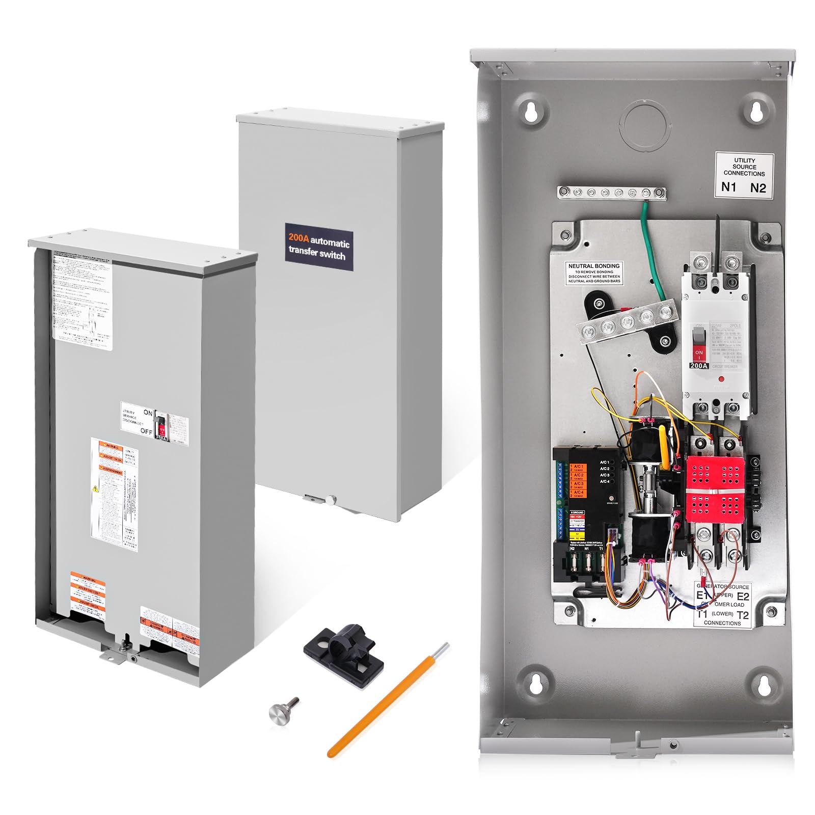 Photo 1 of Fenglesha 200 Amp Automatic Transfer Switch Replacement for Generac RXSW200A3,w/Power Management 120/240V, 1-Phase, Open Transition Service Rated, NEMA 3R Aluminum Enclosure for Indoor and Outdoor Use