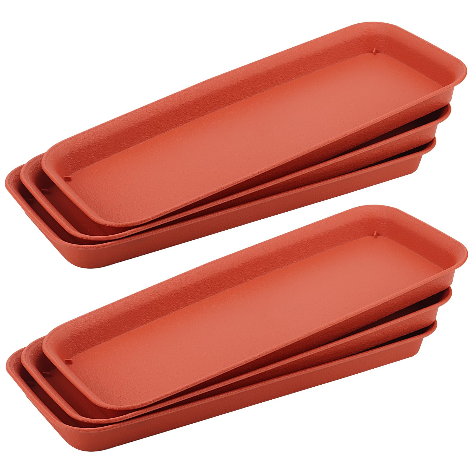 MUKCHAP 6 PCS 36.5 x 14 x 3cm Rectangular Plant Drip Tray, Brick Red Rectangular Plastic Flower Plant Pot Saucers, Window Box Planter Drip Tray for Garden Plants, Top Size in 39.5 x 17cm