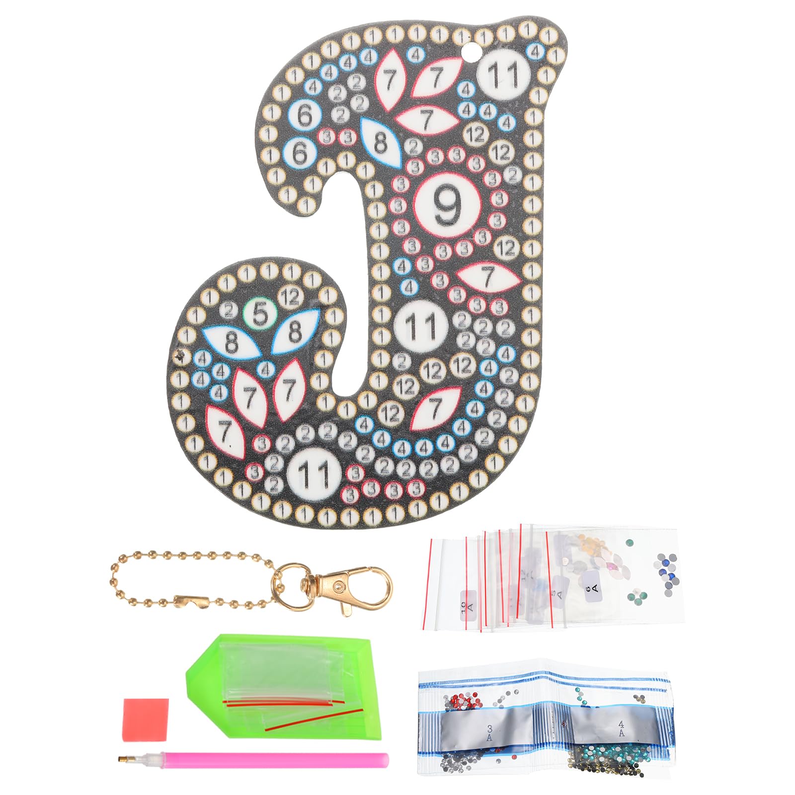 PATIKIL Diamond Art Keychains, 1 PCS Diamond Art Painting Letters Keychains Initial Alphabet Kit DIY Crystal Rhinestones Key Chain Double Sided 5D for Gift Christmas, J